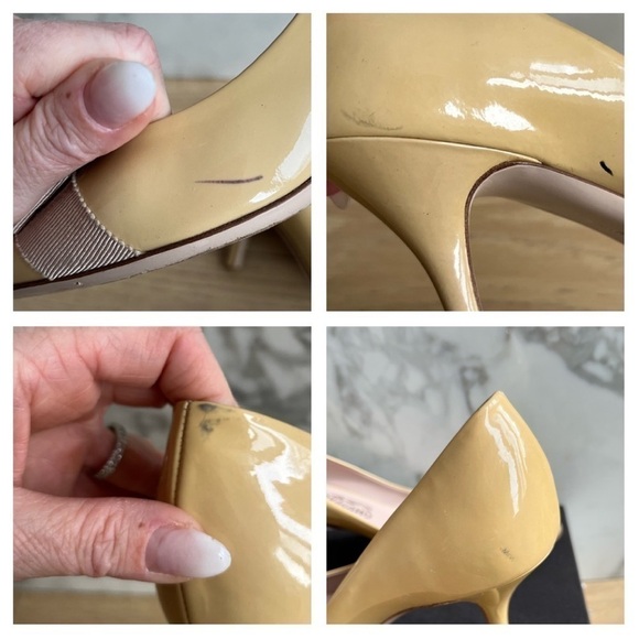 Salvatore Ferragamo Beige Patent Leather Ribes Vara Bow Peep Toe Pumps - Picture 11 of 11